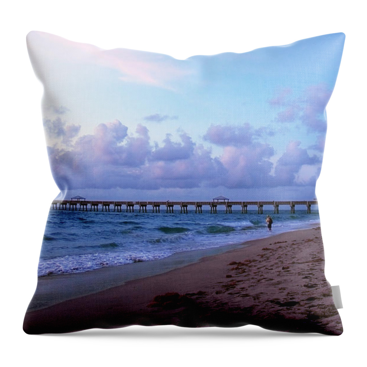 Sunrise Throw Pillow featuring the photograph Juno Beach Pier Florida Sunrise Seascape C7 by Ricardos Creations