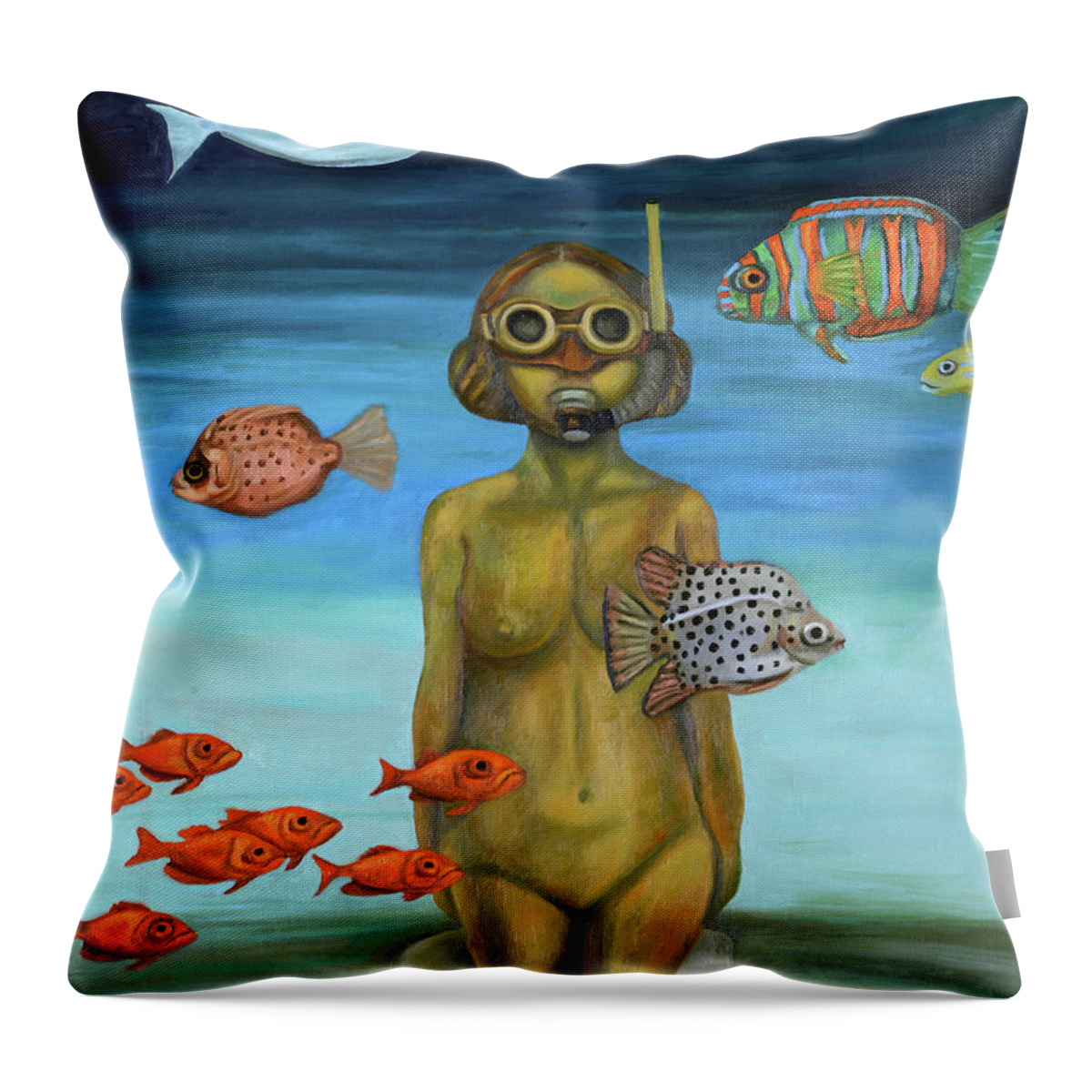 Gas Mask Throw Pillow featuring the painting Just Breathe by Leah Saulnier The Painting Maniac