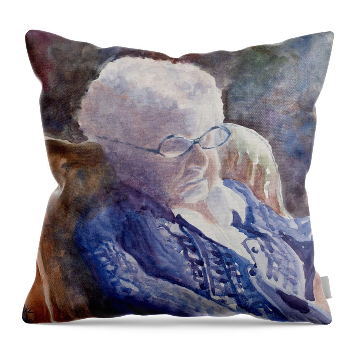 Woman Throw Pillow featuring the painting Just Resting My Eyes by Mary Benke