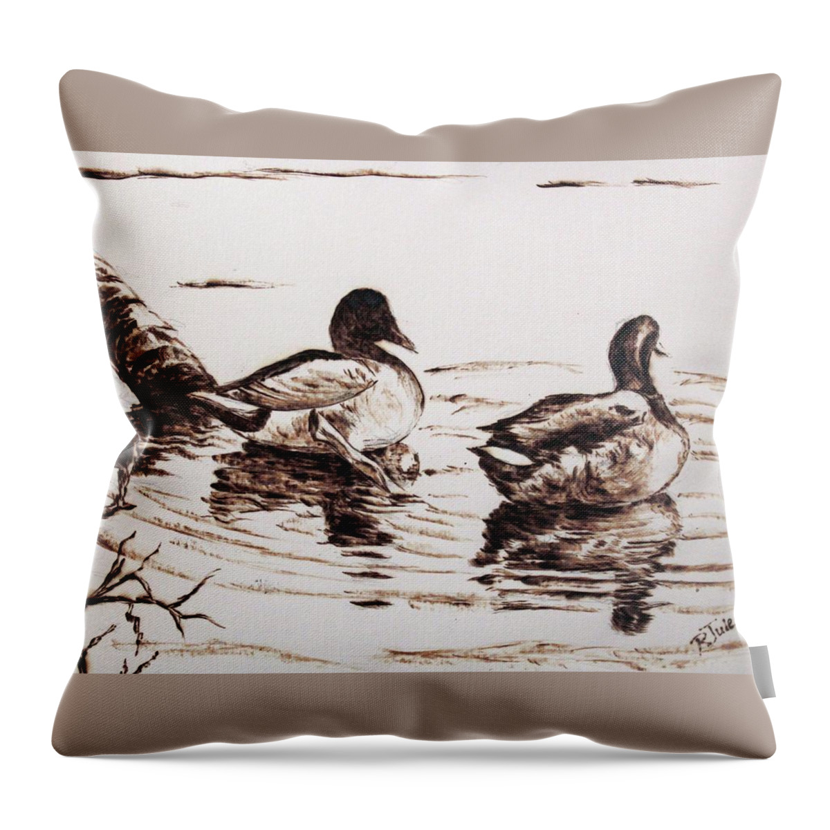 Ducks Throw Pillow featuring the painting Just The Two of Us by Richard Jules