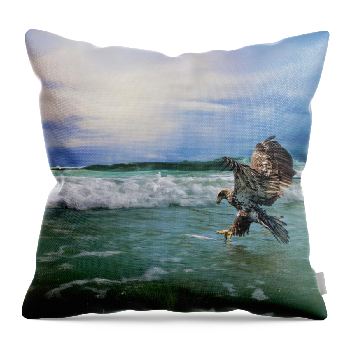 Jai Johnson Throw Pillow featuring the photograph Juvenile Eagle At Sea Wildlife Art by Jai Johnson