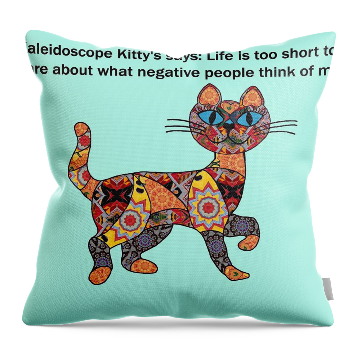 Cats Throw Pillow featuring the digital art Kaieidoscope kitty 1 by Laura Smith