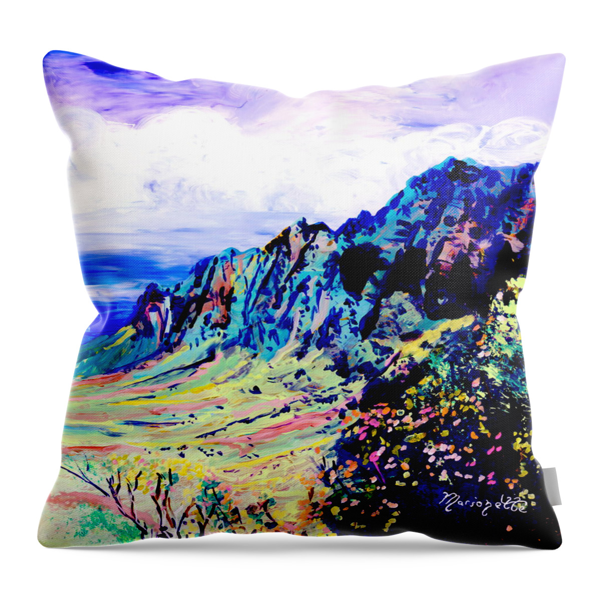 Kalalau Valley Throw Pillow featuring the painting Kalalau Valley 4 by Marionette Taboniar