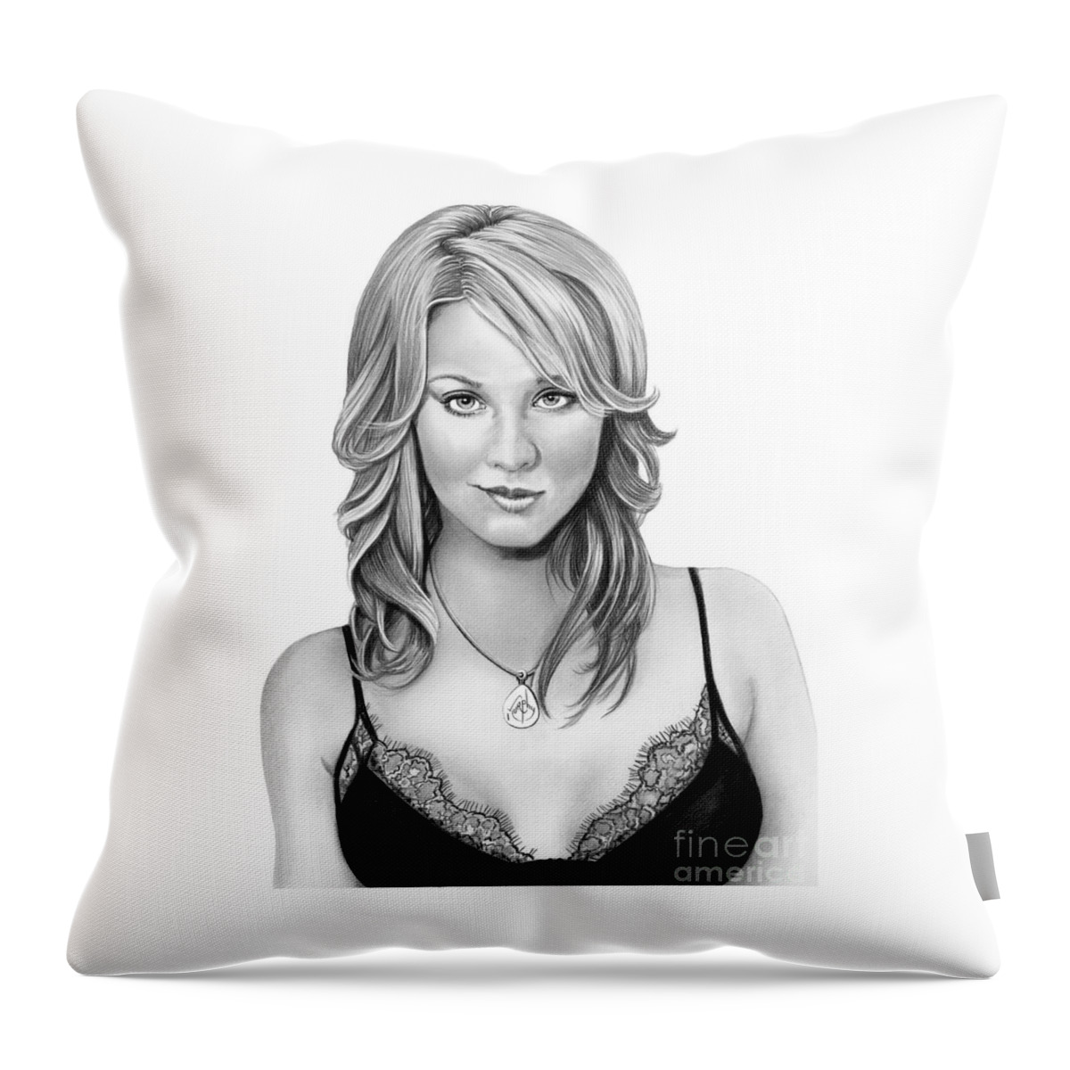 Pencil Throw Pillow featuring the drawing Kaley Cuoco by Murphy Elliott