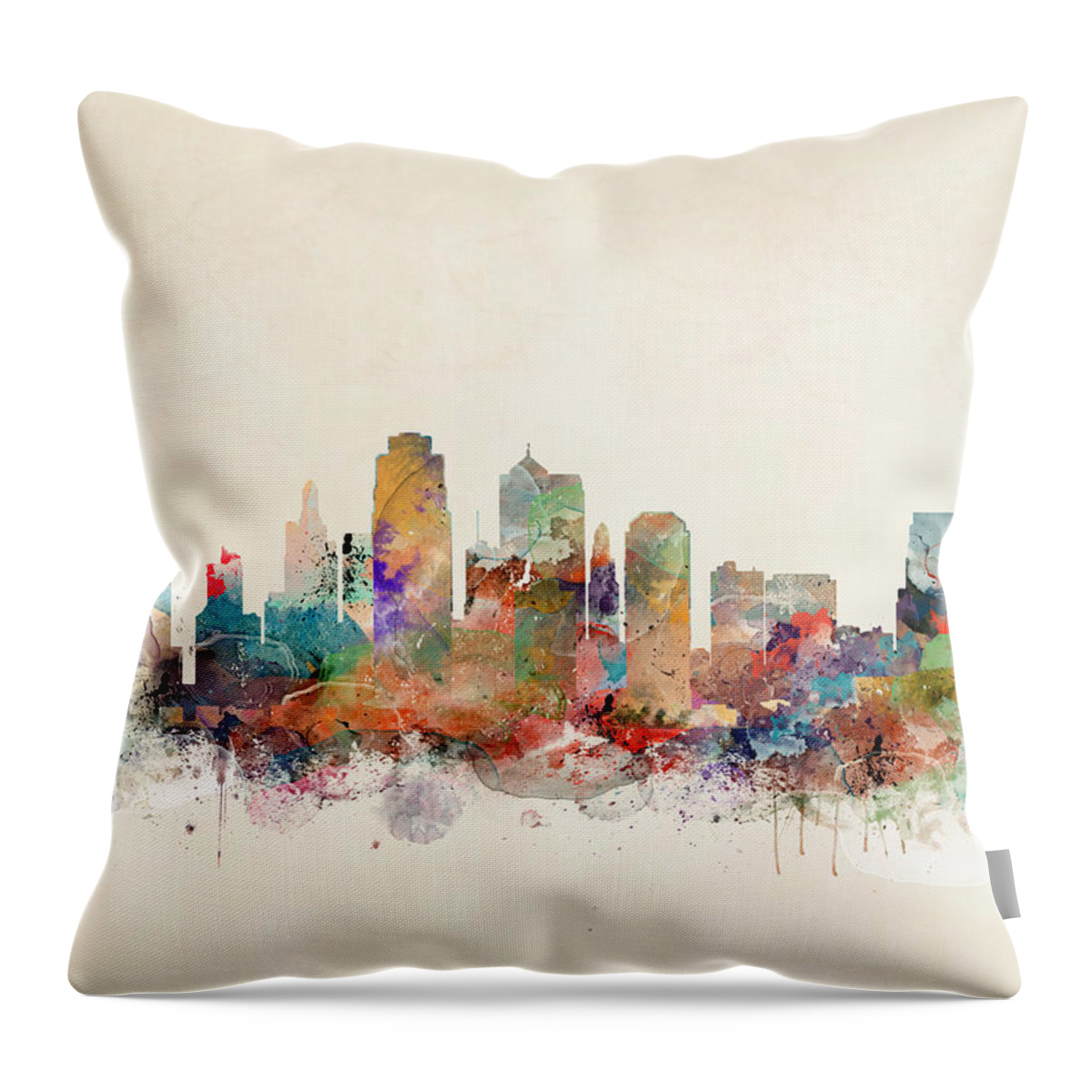 Kansas City Missouri Throw Pillow featuring the painting Kansas City Skyline by Bri Buckley