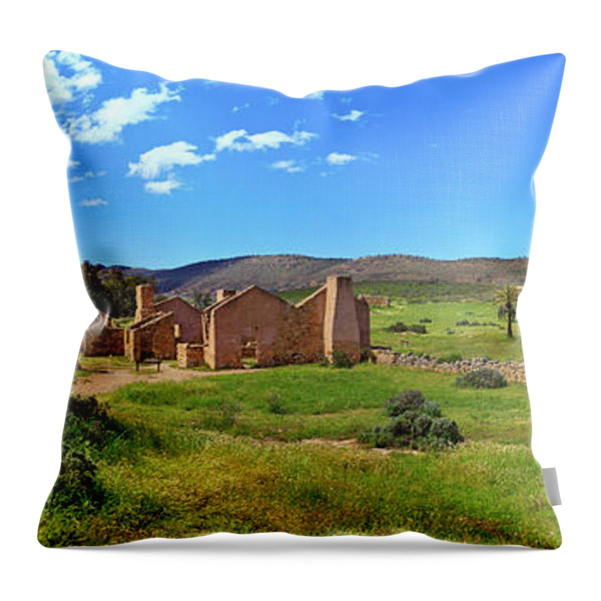 Kanyaka Homestead Ruins Outback Landscape Flinders Ranges South Australia Australian Landscapes Historical Throw Pillow featuring the photograph Kanyaka Homestead Ruins by Bill Robinson