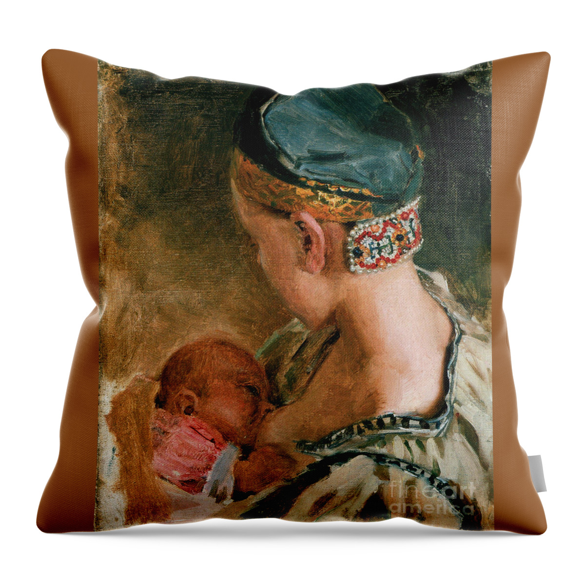 Akseli Gallen-kallela Throw Pillow featuring the painting Karelian Mother by Celestial Images