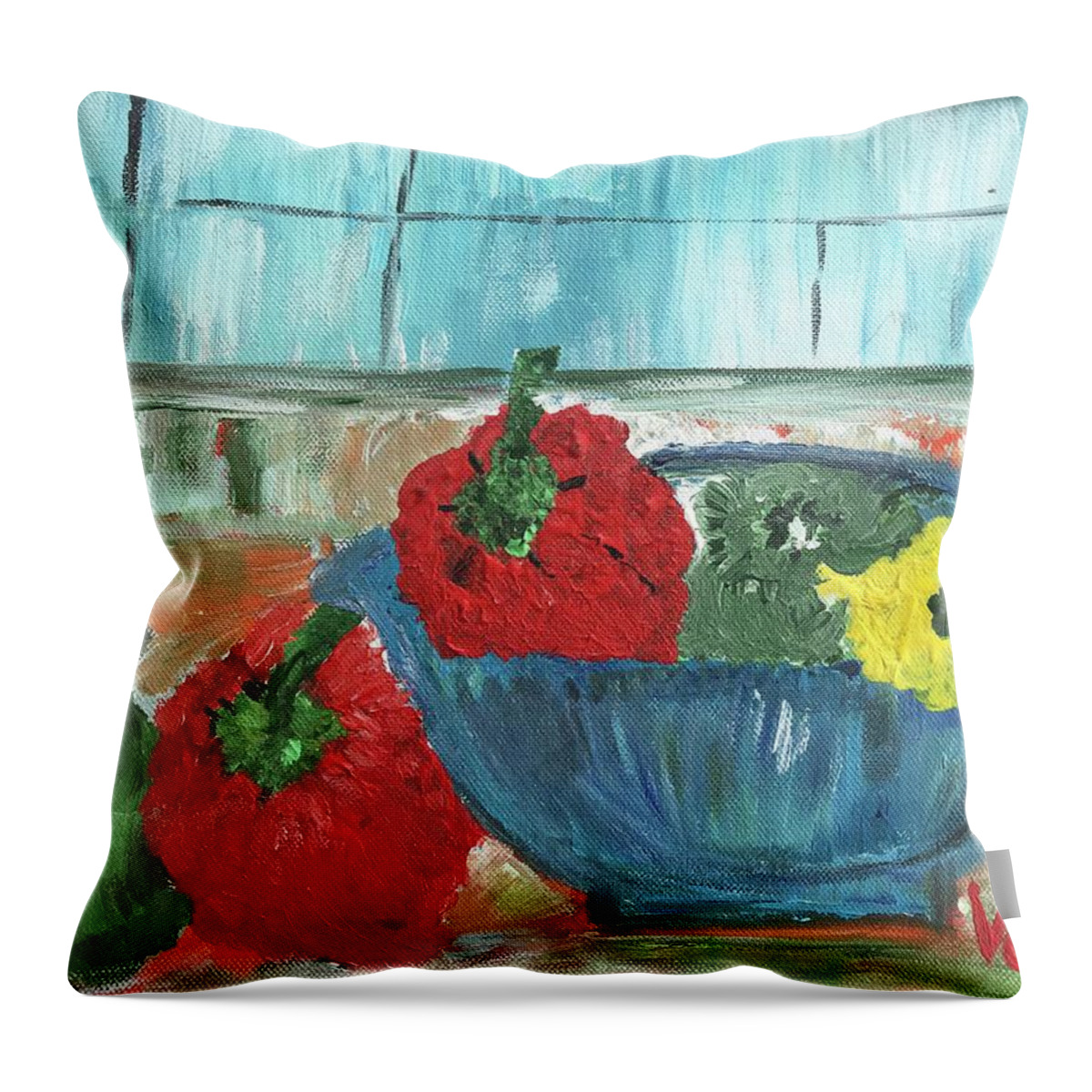 Blucvase Throw Pillow featuring the painting Karens Blue Vase by Clare Ventura