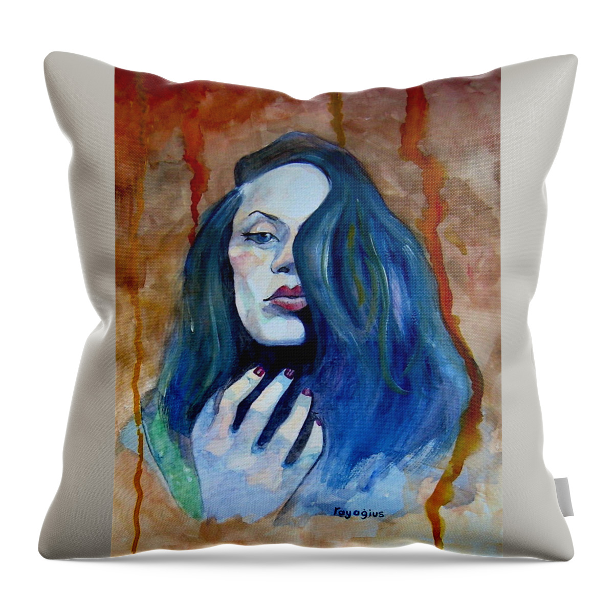 Portrait Throw Pillow featuring the painting Kasia Ikasia by Ray Agius