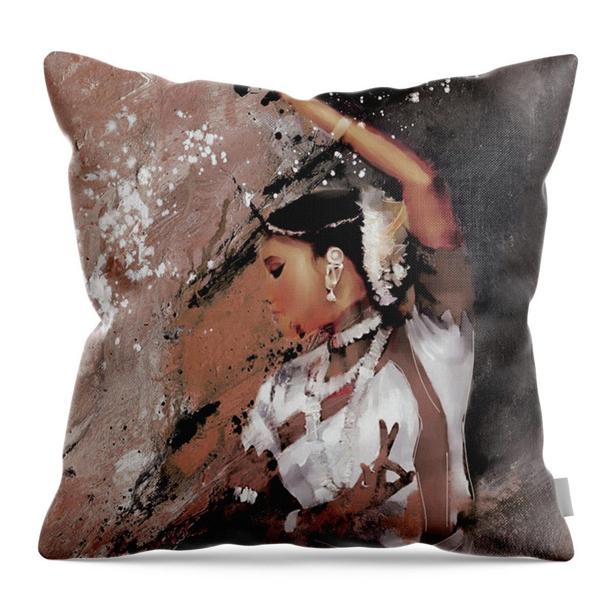 Indian Kathak Dance Throw Pillow featuring the painting Kathak Indian Dancer 22KJ by Gull G