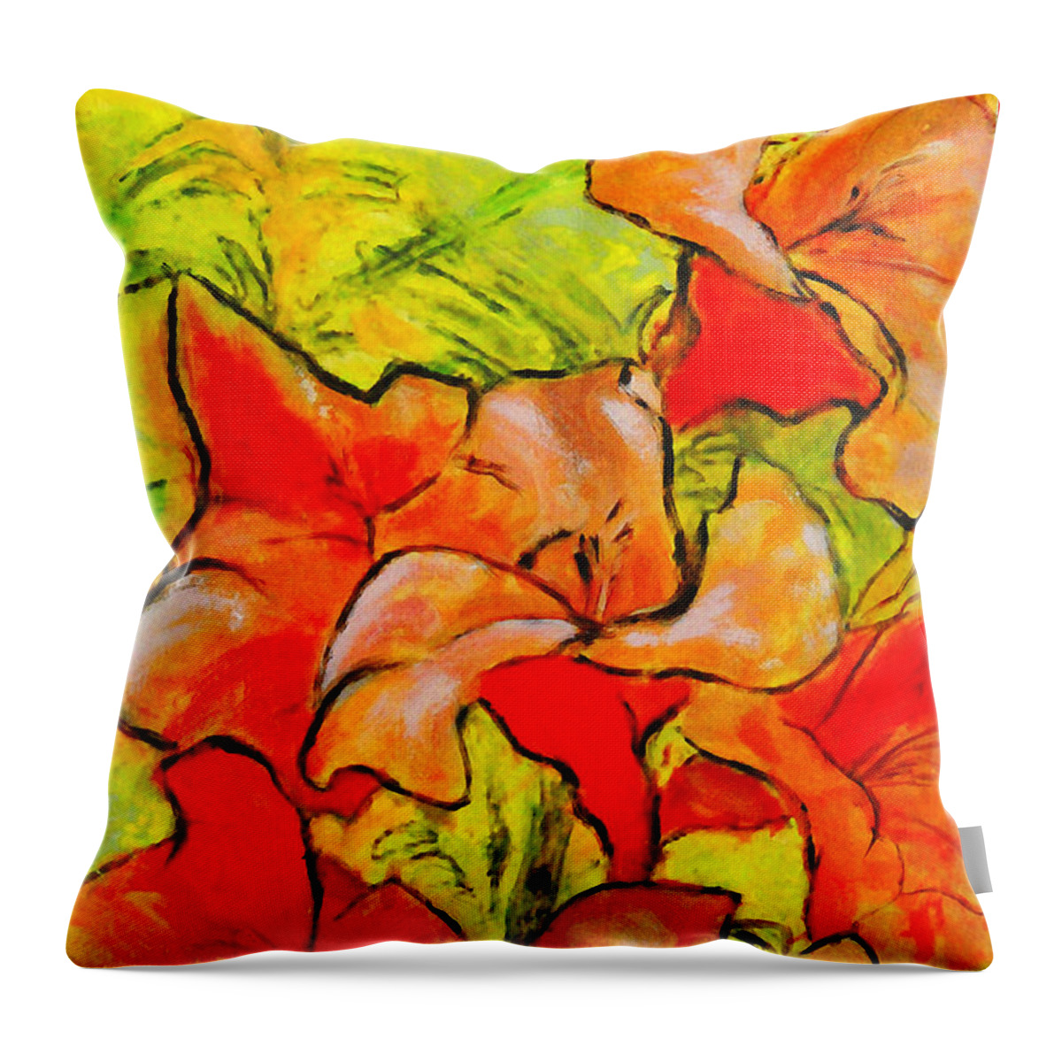 Fine Art Throw Pillow featuring the painting Kathies Daylilies Fine Art Painting North Carolina by G Linsenmayer