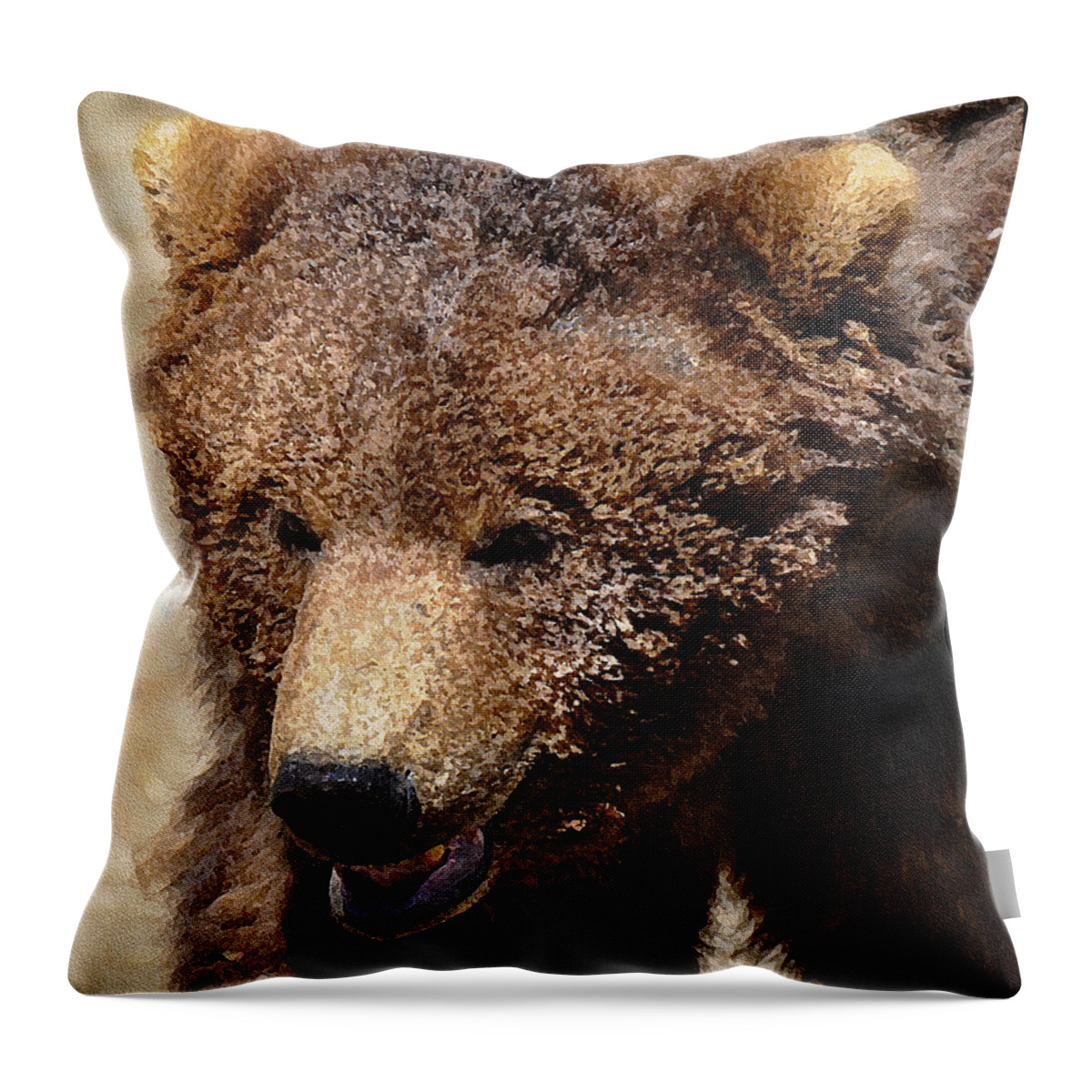 Diane Berry Throw Pillow featuring the painting Katmai Alaskan Grissly by Diane E Berry