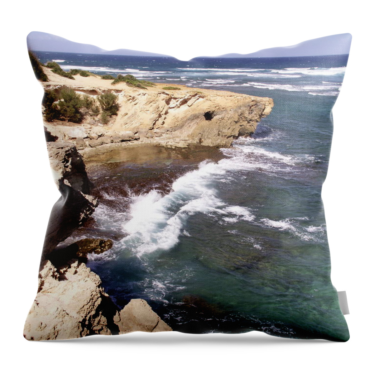 Kauai Throw Pillow featuring the photograph Kauai Coast with Shark outcrop by Amy Fose