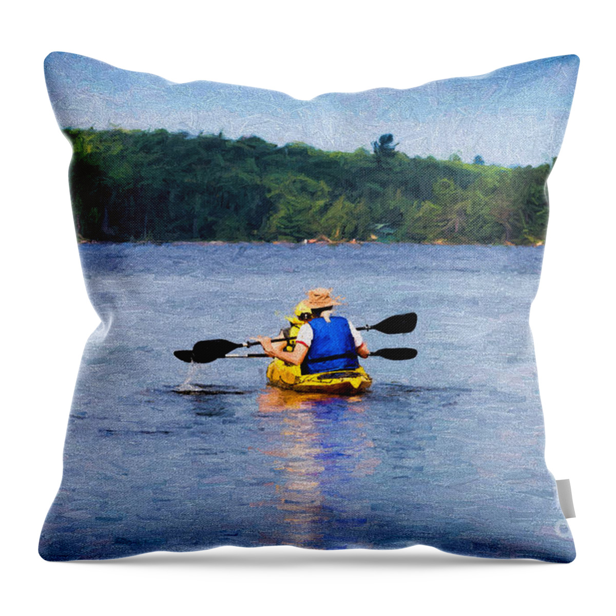 Two Throw Pillow featuring the photograph Kayak Paddling in Algonquin Park by Les Palenik