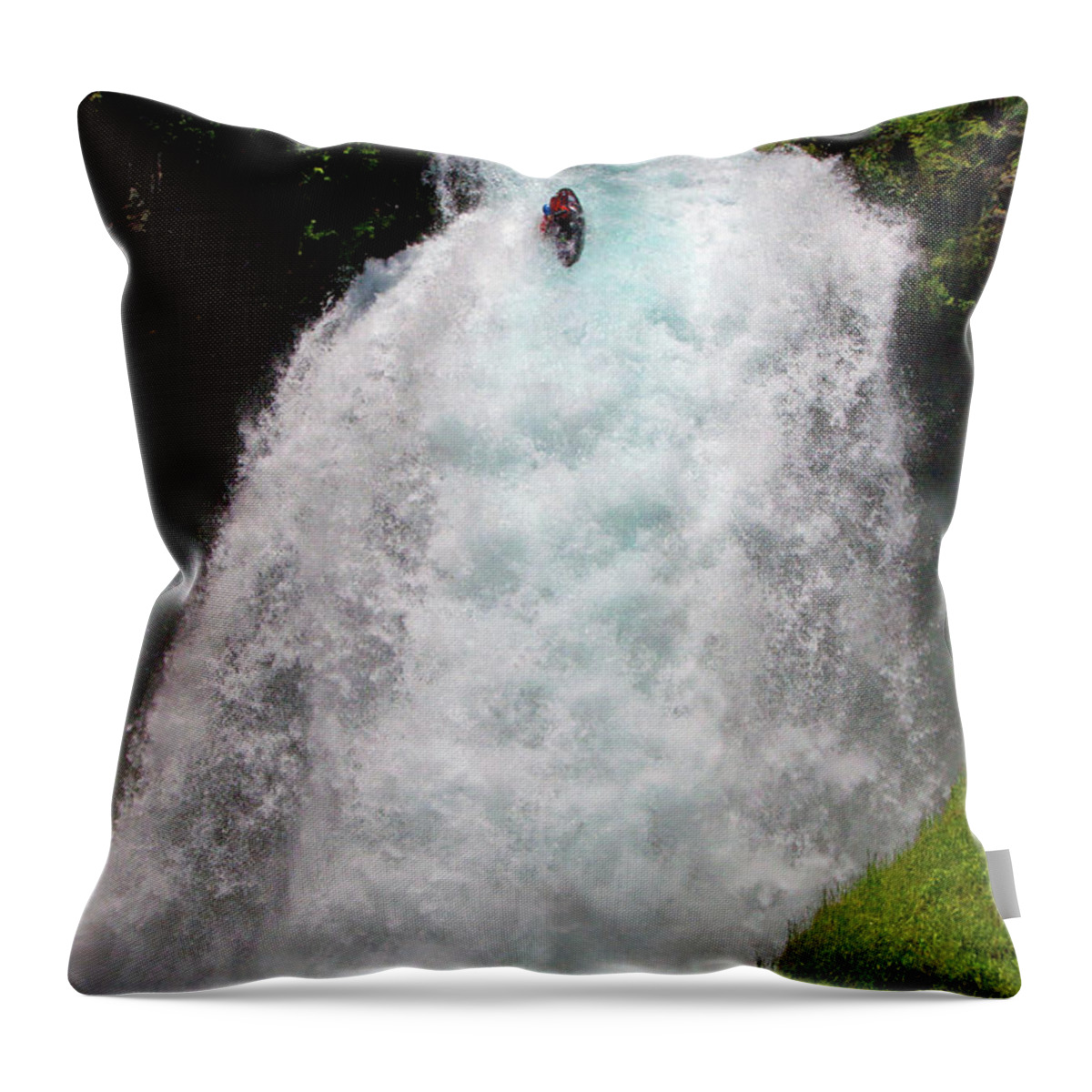 Sahalie Falls Throw Pillow featuring the photograph Kayaking Sahalie Falls 1 of 3 by Merrill Beck