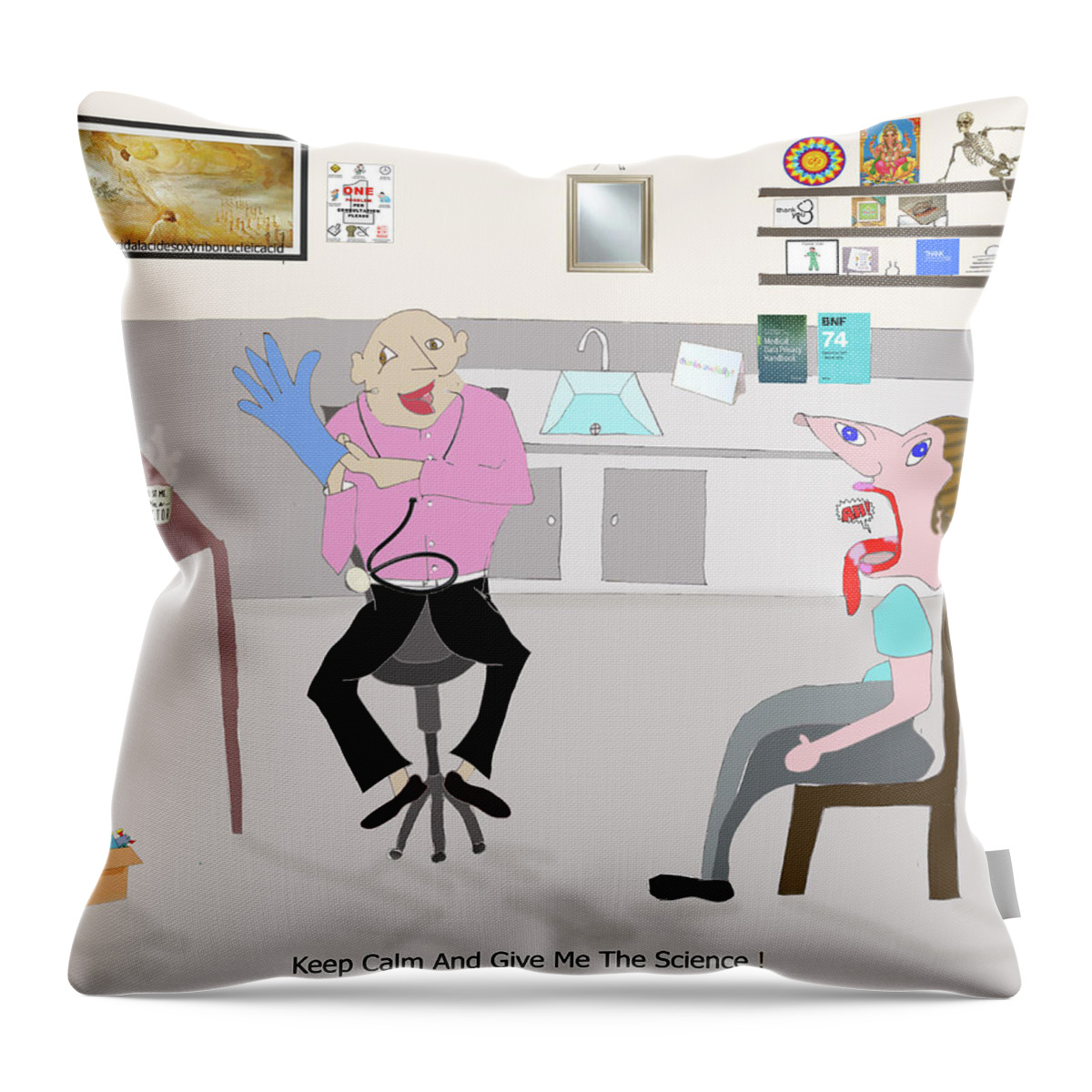 Medical Art Throw Pillow featuring the mixed media Keep Calm and Give Me The Science by Ann Leech