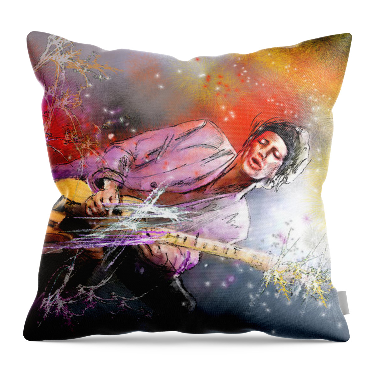 Keith Richards Throw Pillow featuring the painting Keith Richards 02 by Miki De Goodaboom
