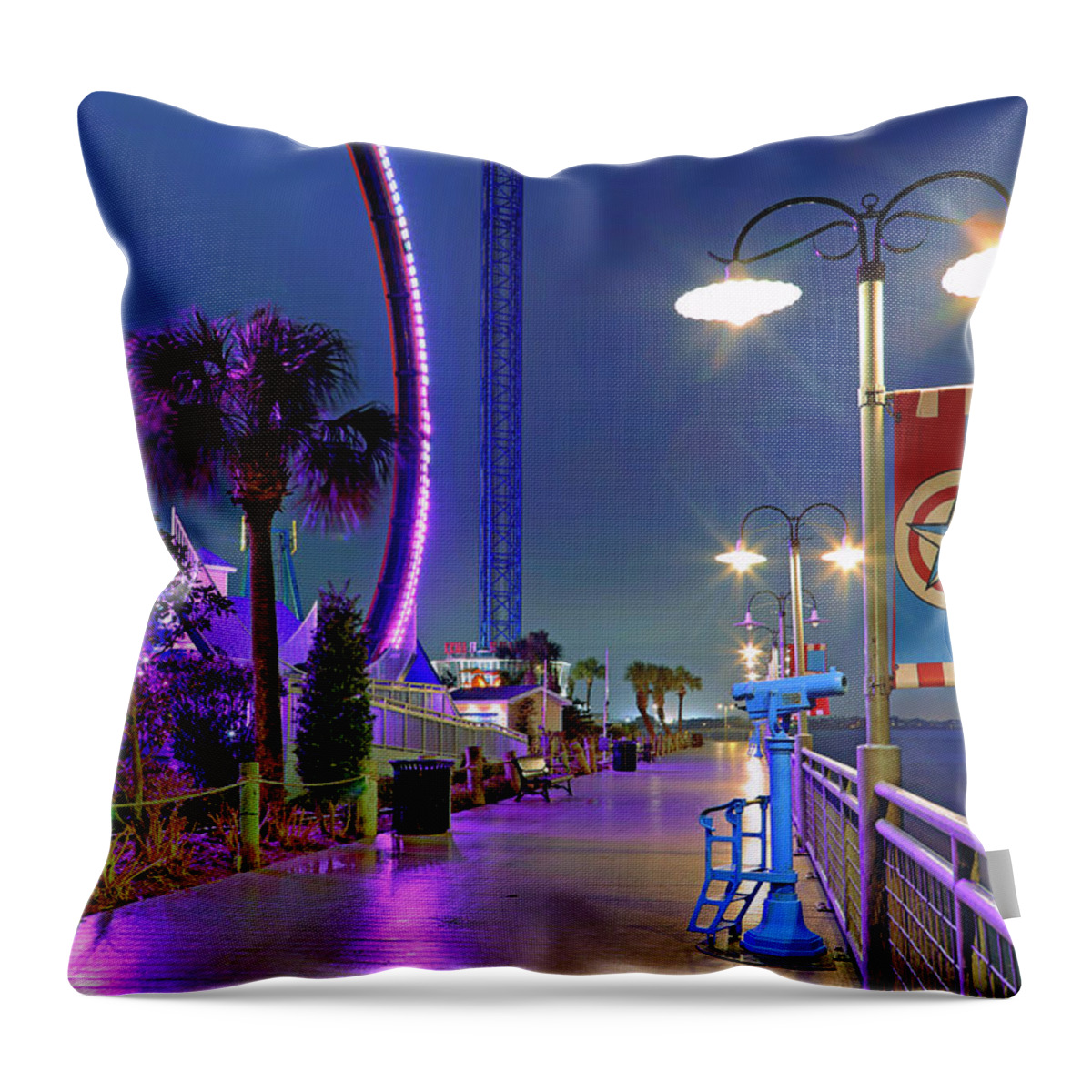 Kemah Boardwalk Throw Pillow featuring the photograph Kemah Boardwalk - Amusement Park - Texas by Jason Politte
