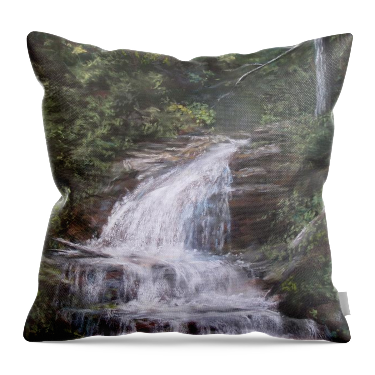 Waterfall Throw Pillow featuring the pastel Kent Falls by Jack Skinner