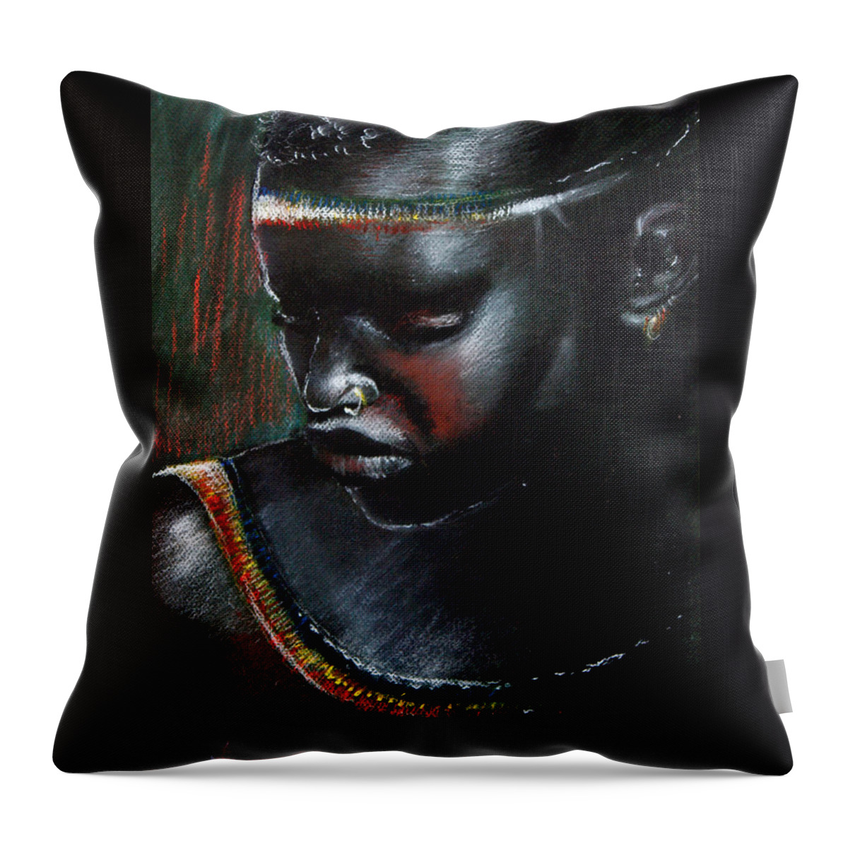 Portrait Throw Pillow featuring the pastel Kenya beauty by Bernadett Bagyinka