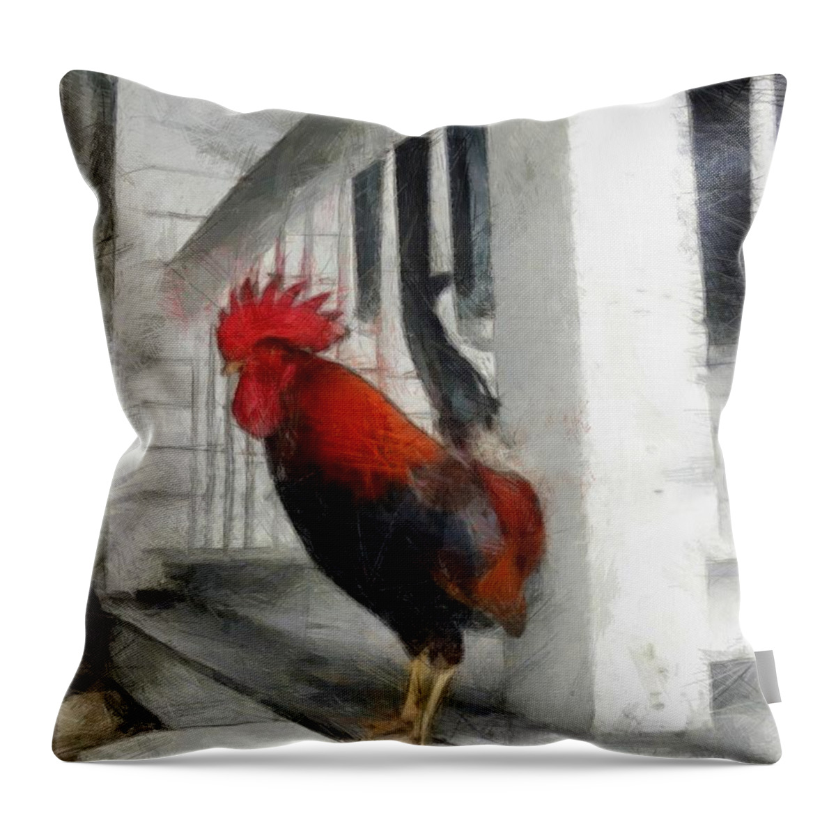 Isolated Throw Pillow featuring the photograph Key West Porch Rooster by Michelle Calkins