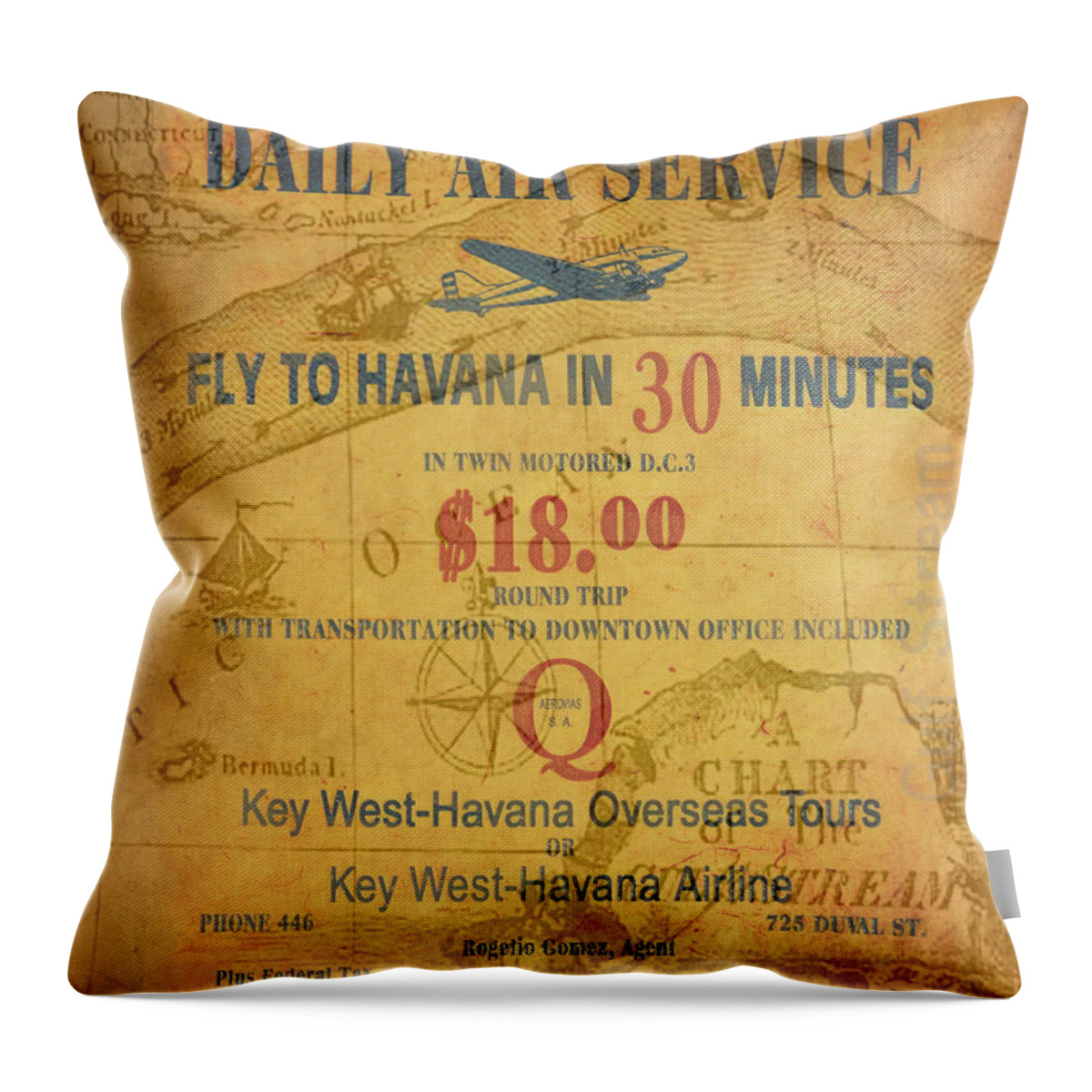 Susan Vineyard Throw Pillow featuring the photograph Key West to Havana by Susan Vineyard