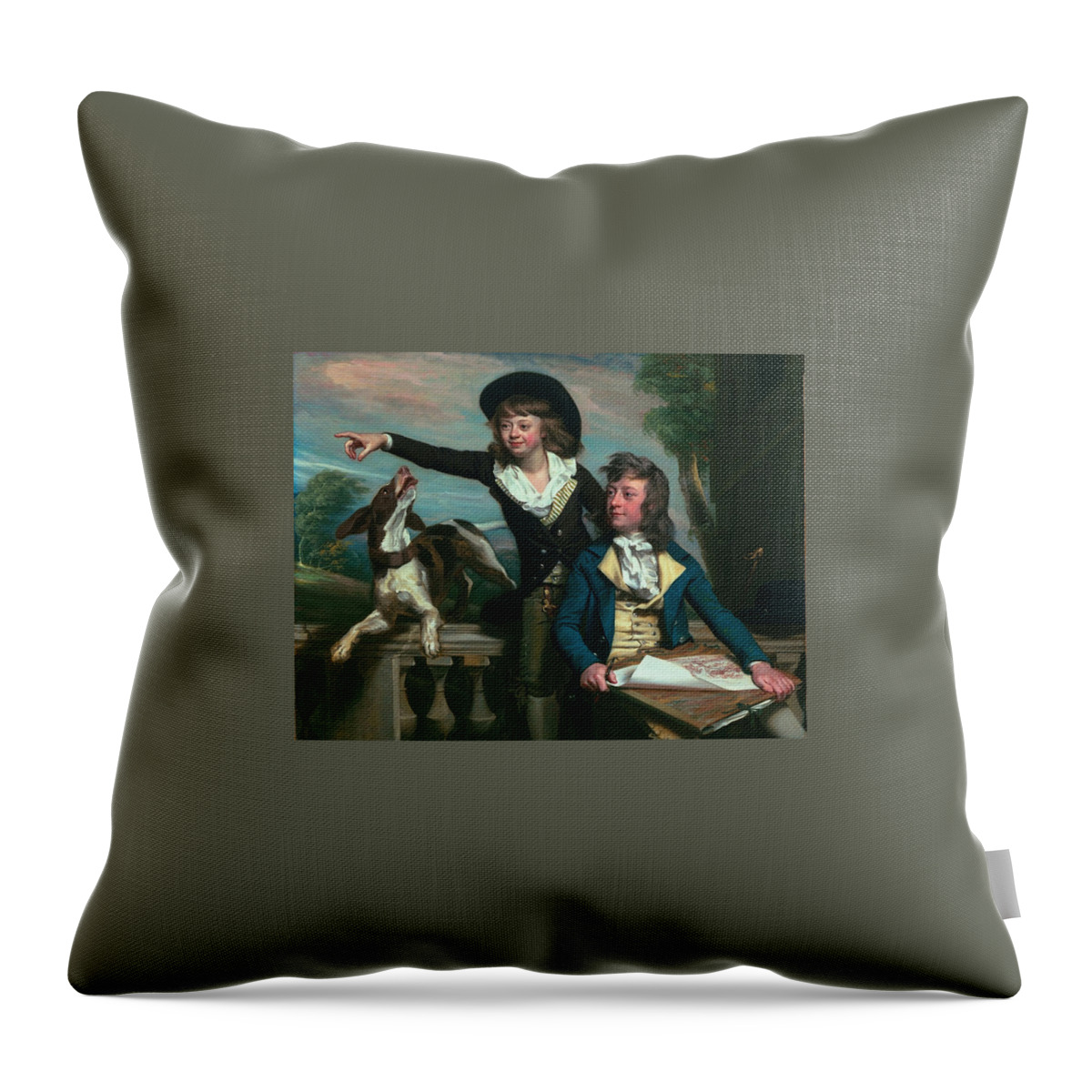 John Singleton Copley Throw Pillow featuring the painting Kids Playing by John Singleton Copley