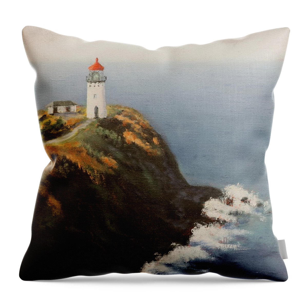 Painting Throw Pillow featuring the painting Kilauea Lighthouse by Alan Mager