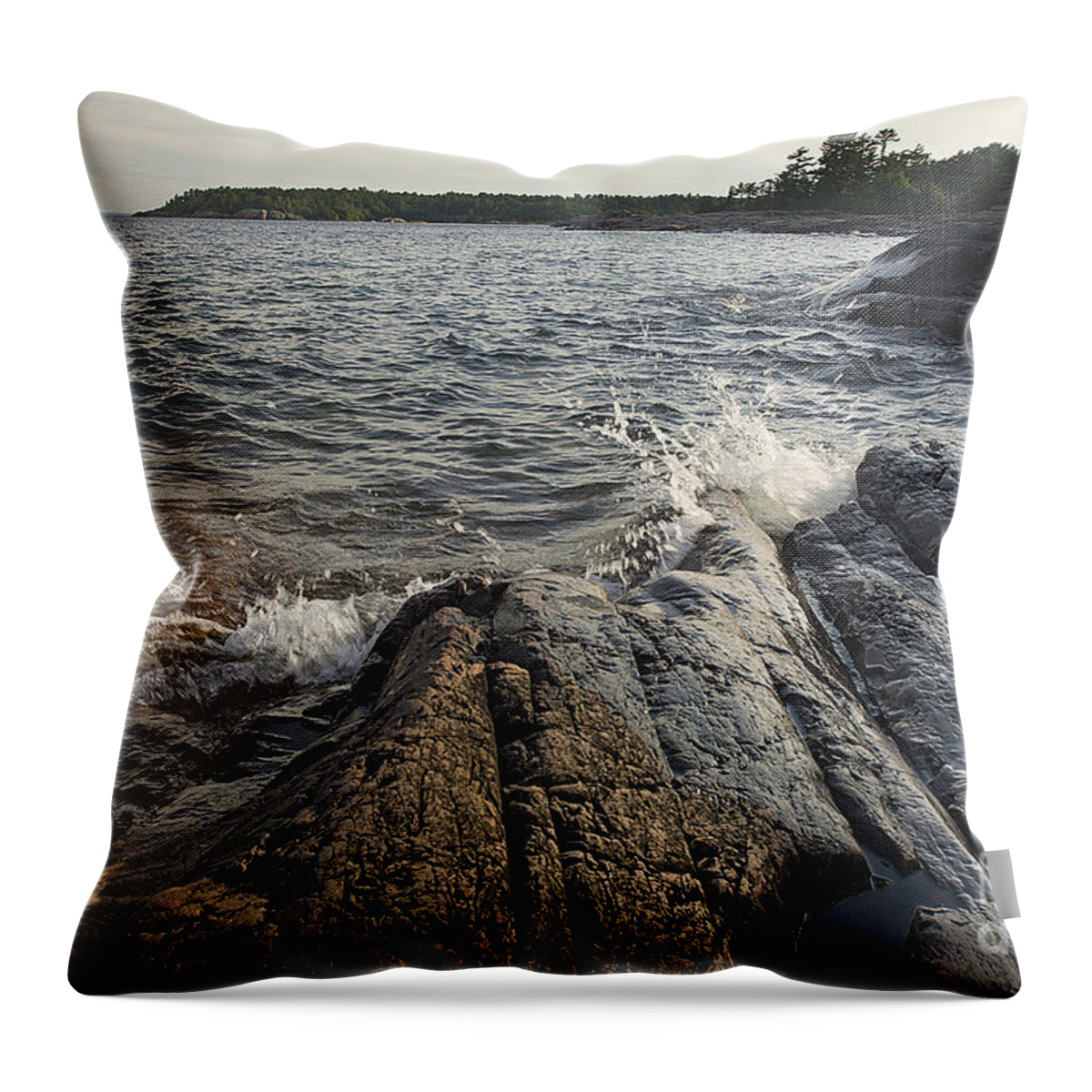Killarney Provincial Park Throw Pillow featuring the photograph Killarney Shore Splash-4379 by Steve Somerville