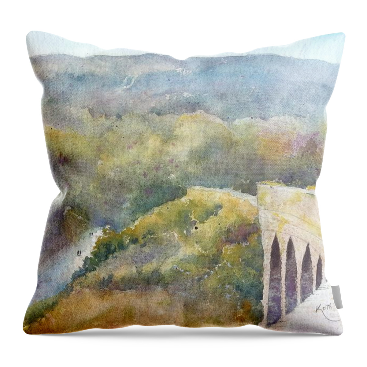 Waterford Greenway Throw Pillow featuring the painting Kilmacthomas Viaduct, Waterford Greenway by Keith Thompson
