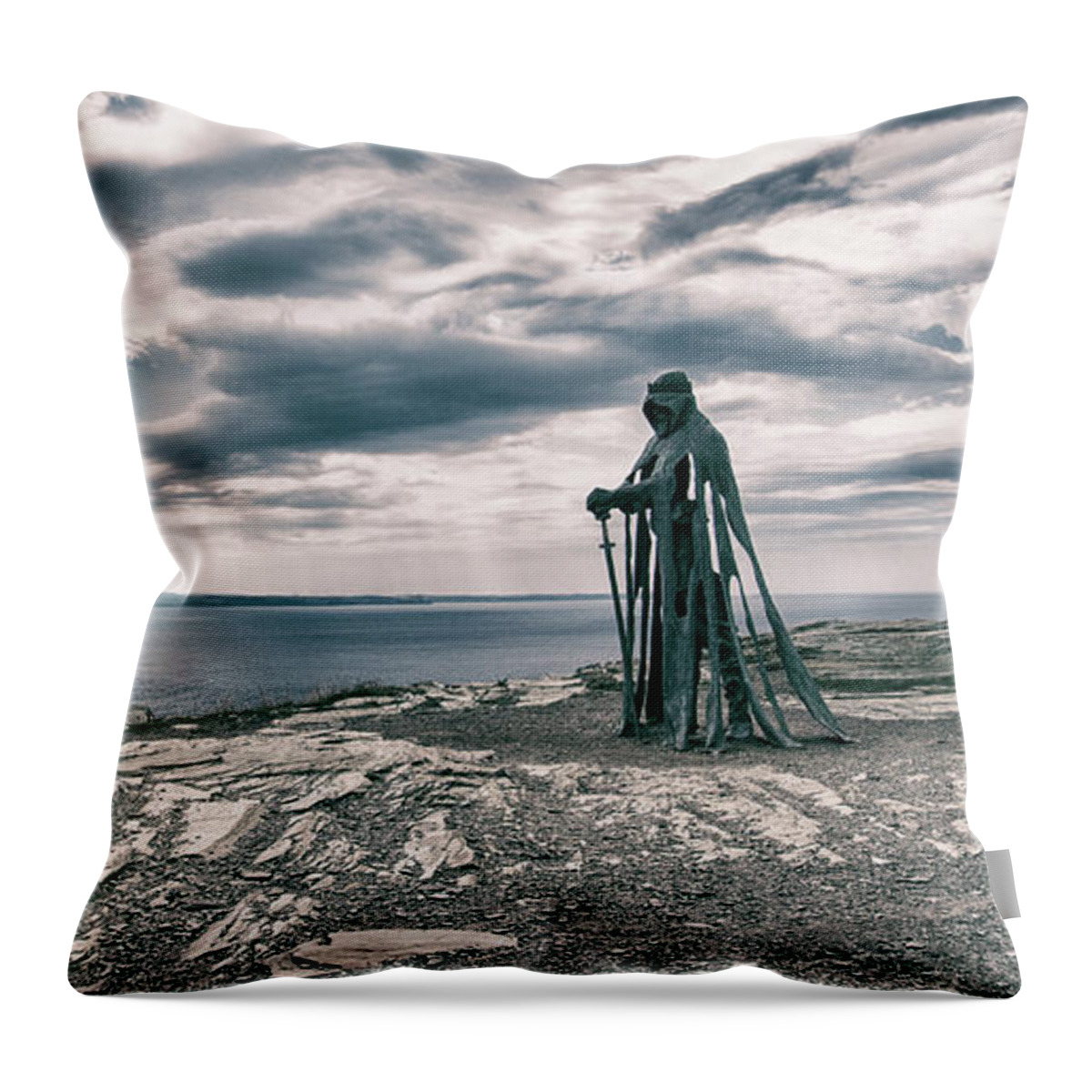 Cornwall Throw Pillow featuring the photograph King Arthurs Statue by Martin Newman