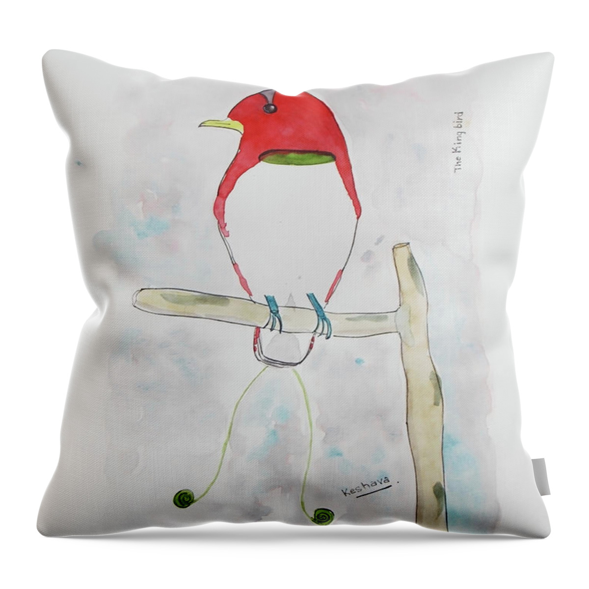 King Bird Throw Pillow featuring the painting King Bird of Paradise by Keshava Shukla