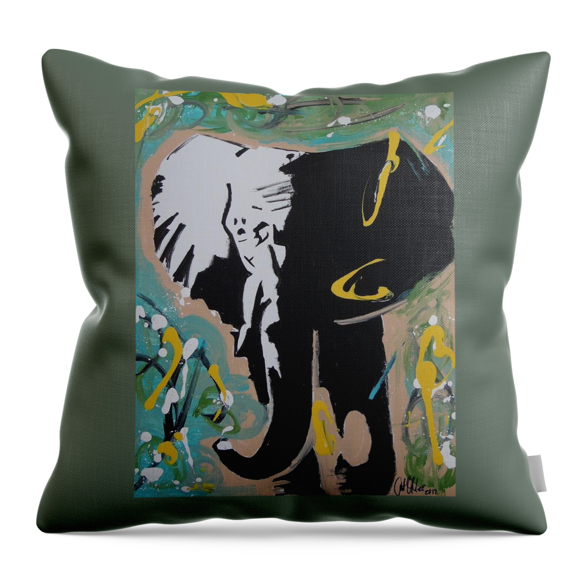 Elephant Throw Pillow featuring the painting King Elephant by Antonio Moore