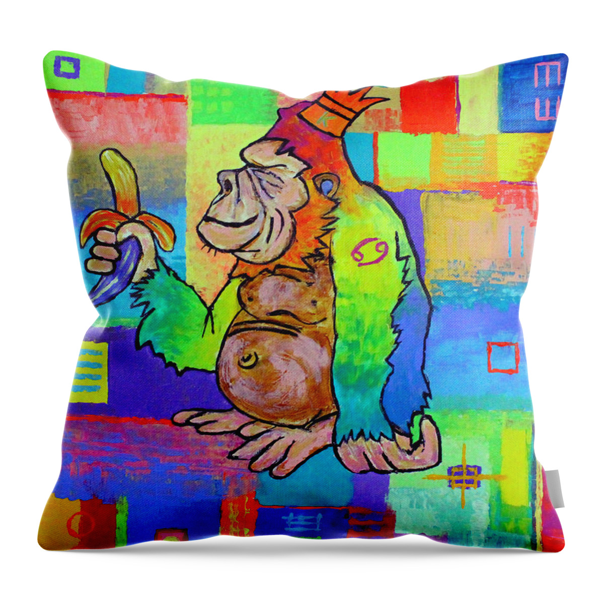 Konrad Throw Pillow featuring the painting King Konrad The Monkey by Jeremy Aiyadurai