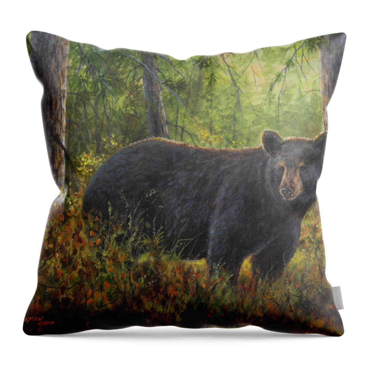 Bear Throw Pillow featuring the painting King of His Domain by Kim Lockman