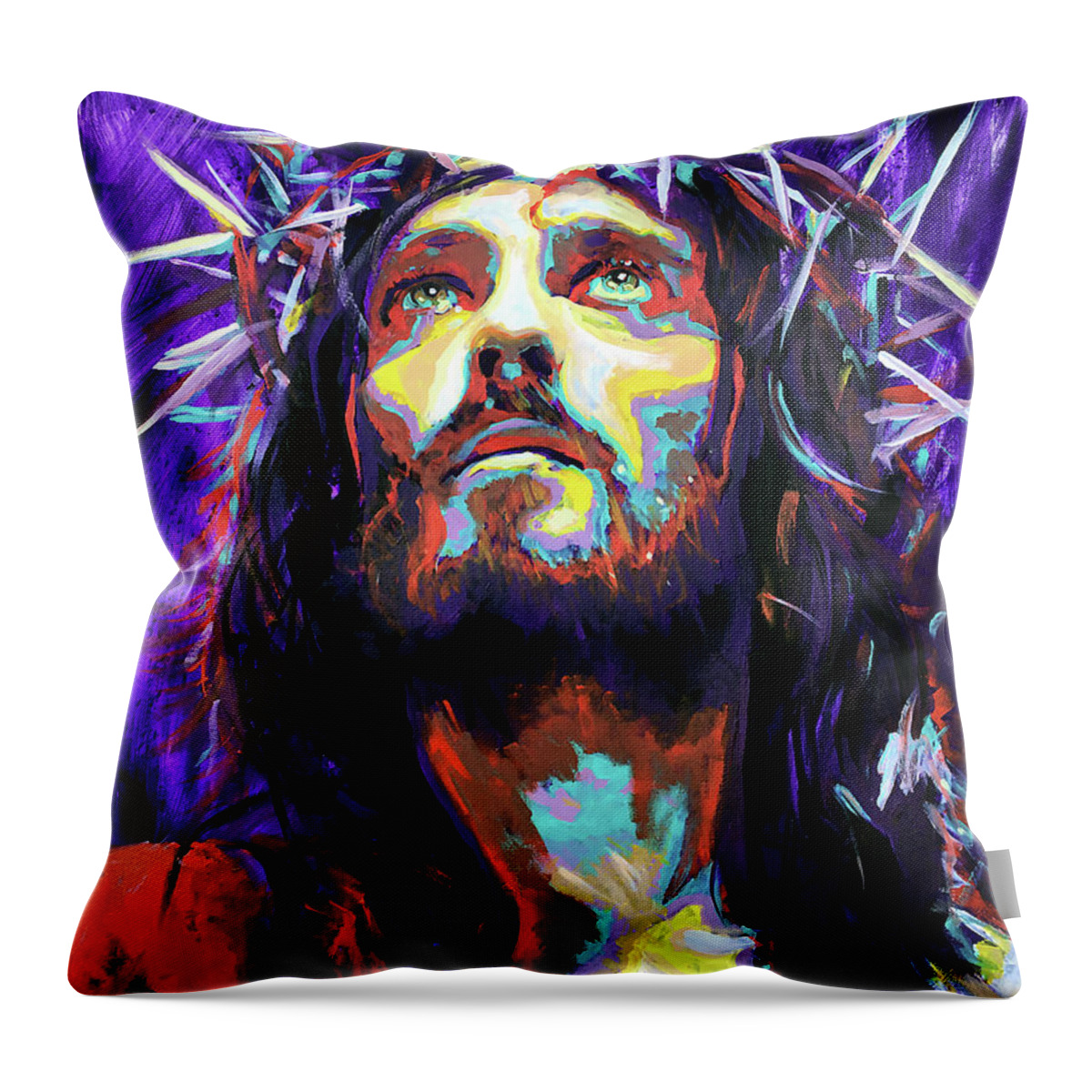 Crowning With Thorns Throw Pillow featuring the painting King of Kings by Steve Gamba