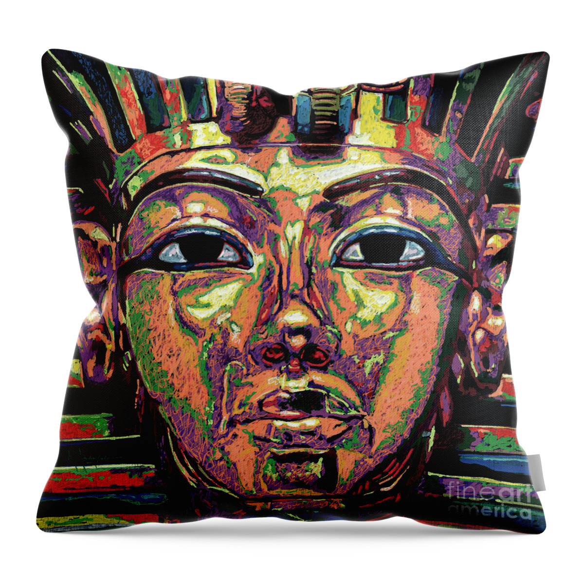 King Tutankhamun Death Mask Throw Pillow featuring the painting King Tutankhamun Death Mask by Maria Arango