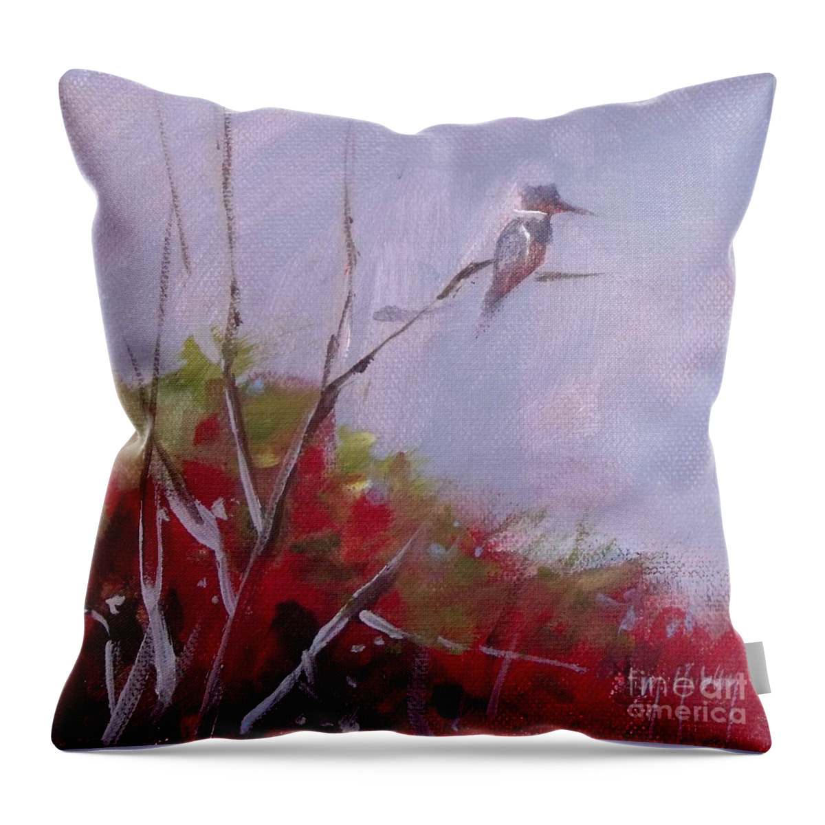 Kingfisher Throw Pillow featuring the painting Kingfisher by Mary Hubley