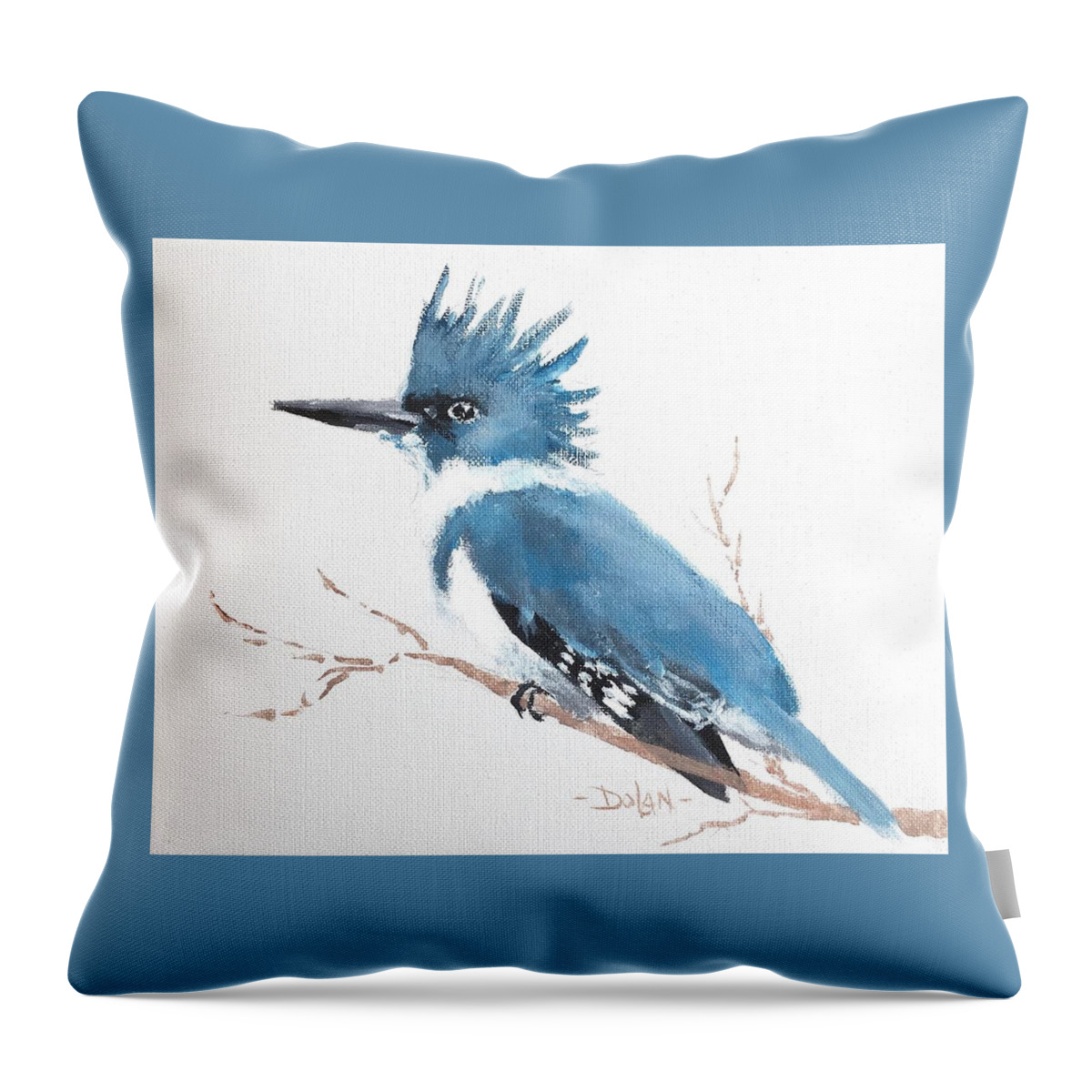 Kingfisher Throw Pillow featuring the painting Kingfisher on a Branch by Pat Dolan