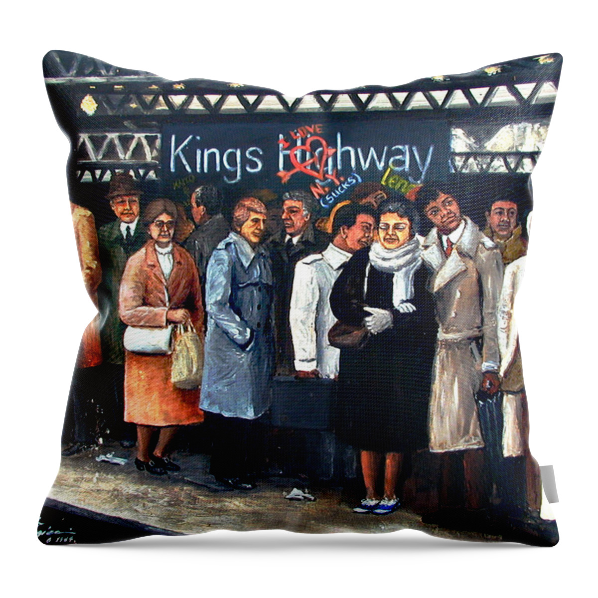 Ny City Throw Pillow featuring the painting Kings Highway Subway Station by Leonardo Ruggieri