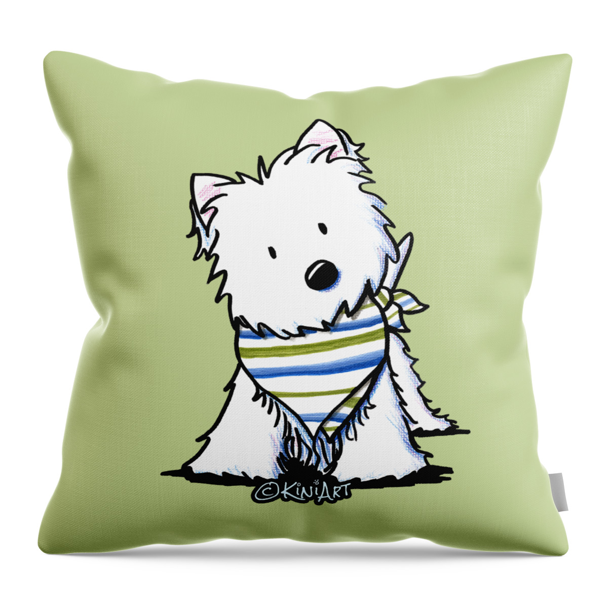 Westie Throw Pillow featuring the drawing KiniArt Westie Terrier by Kim Niles aka KiniArt