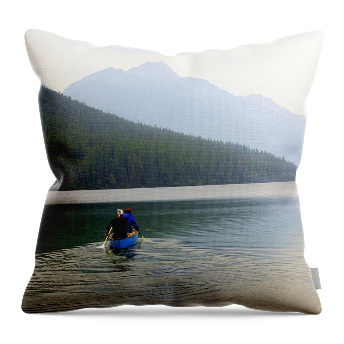 Mountains Throw Pillow featuring the photograph Kintla Lake Paddlers by Marty Koch