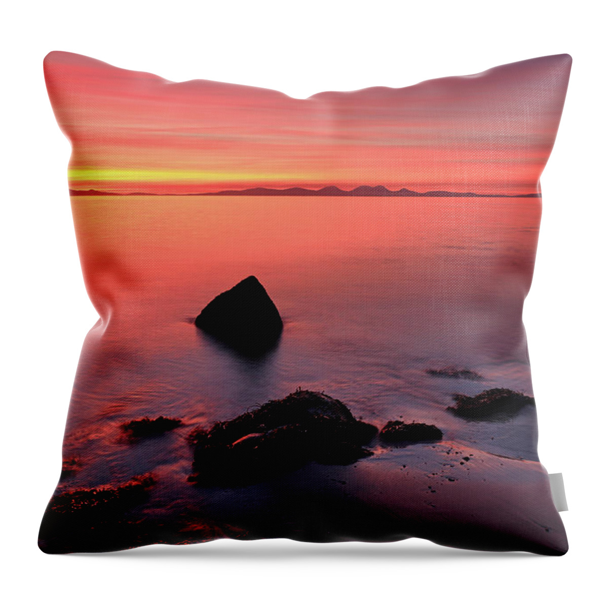 Sunset Throw Pillow featuring the photograph Kintyre Rocky Sunset 2 by Grant Glendinning