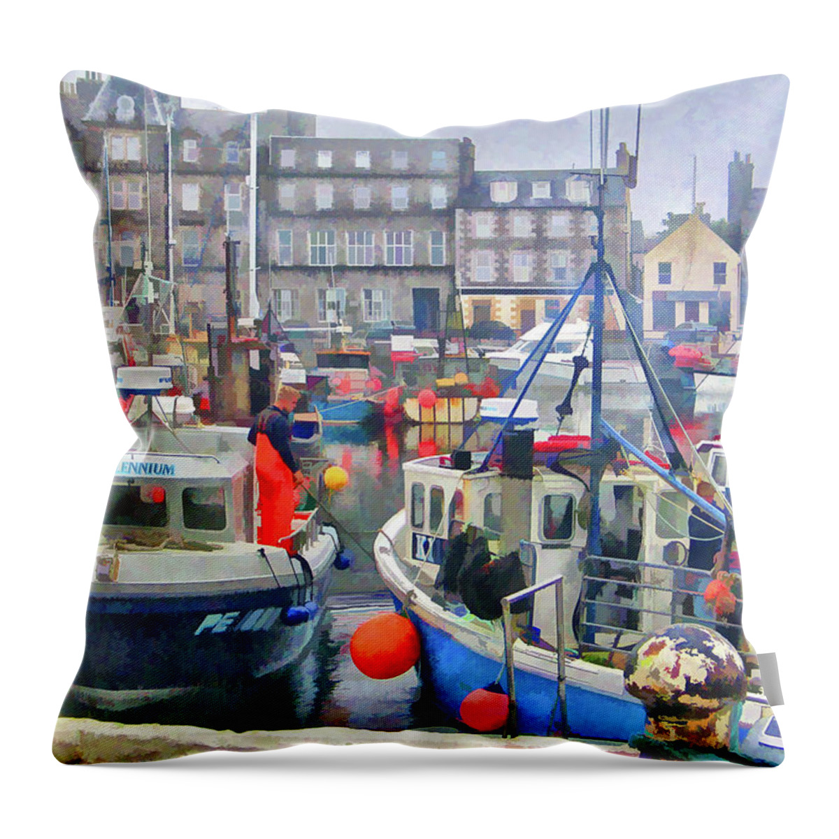 Kirkwall Throw Pillow featuring the photograph Kirkwall Harbour by Monroe Payne