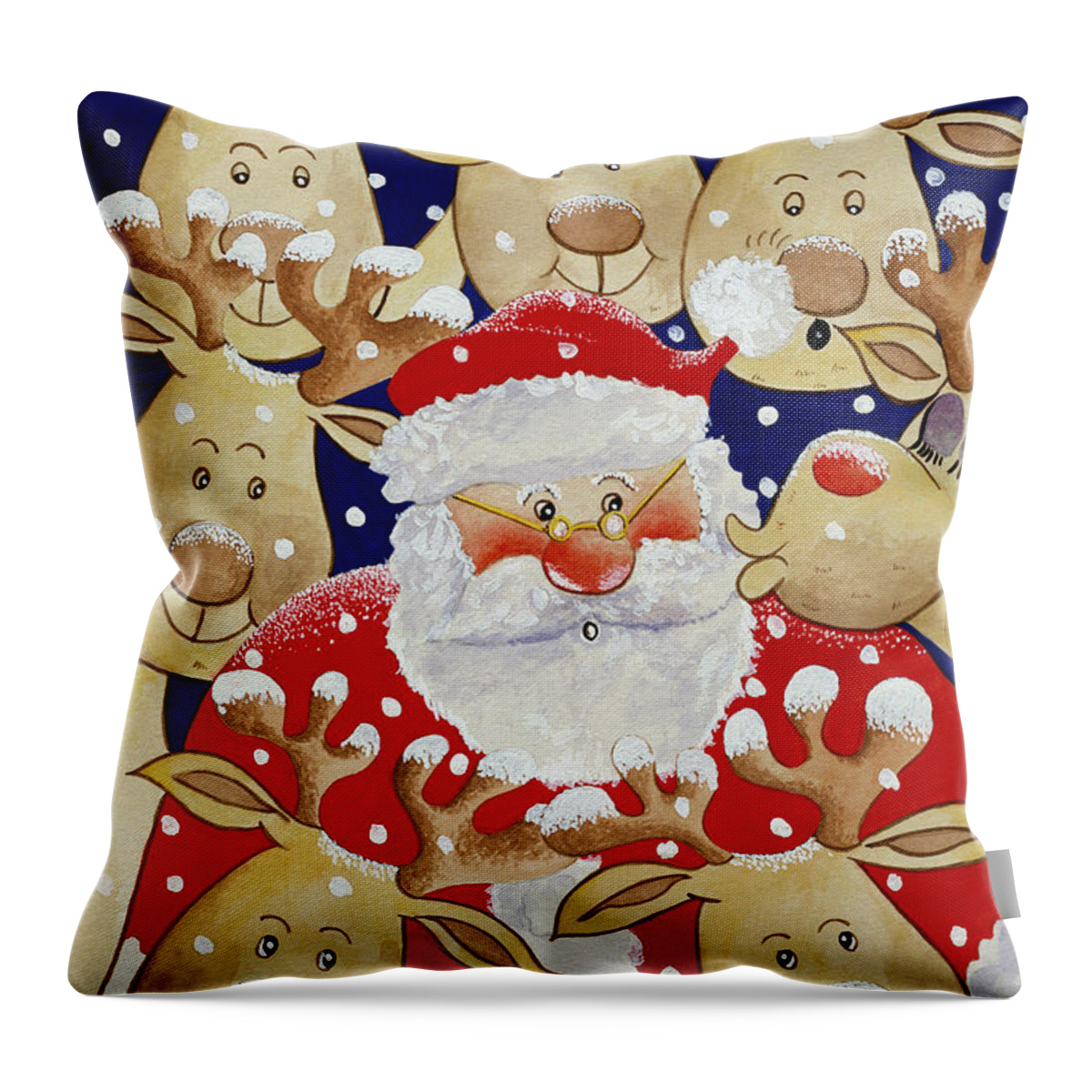 Reindeer Throw Pillow featuring the painting Kiss for Santa by Tony Todd