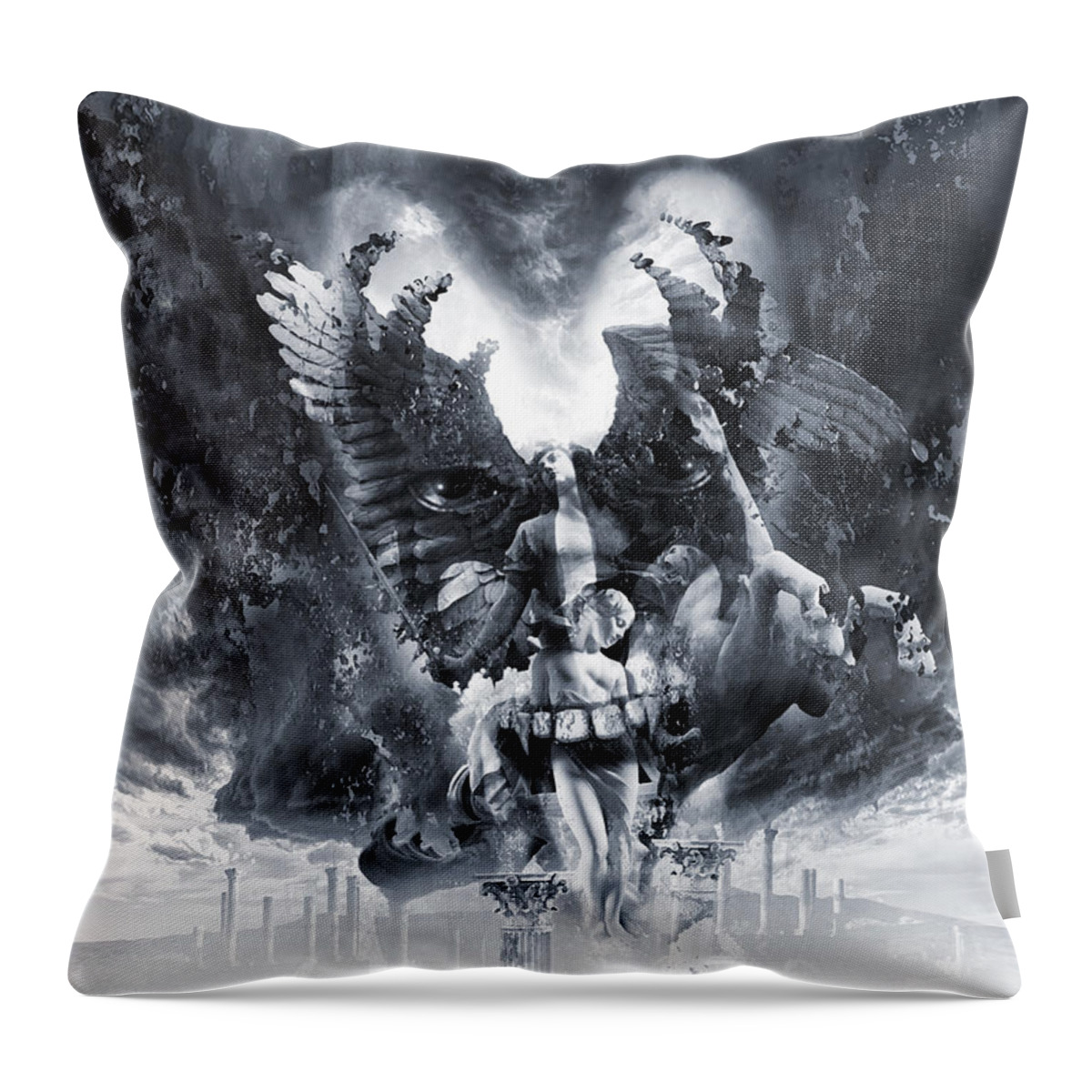 Romanticism Kiss Throw Pillow featuring the digital art Kiss of Eros or Angels and Demons by George Grie