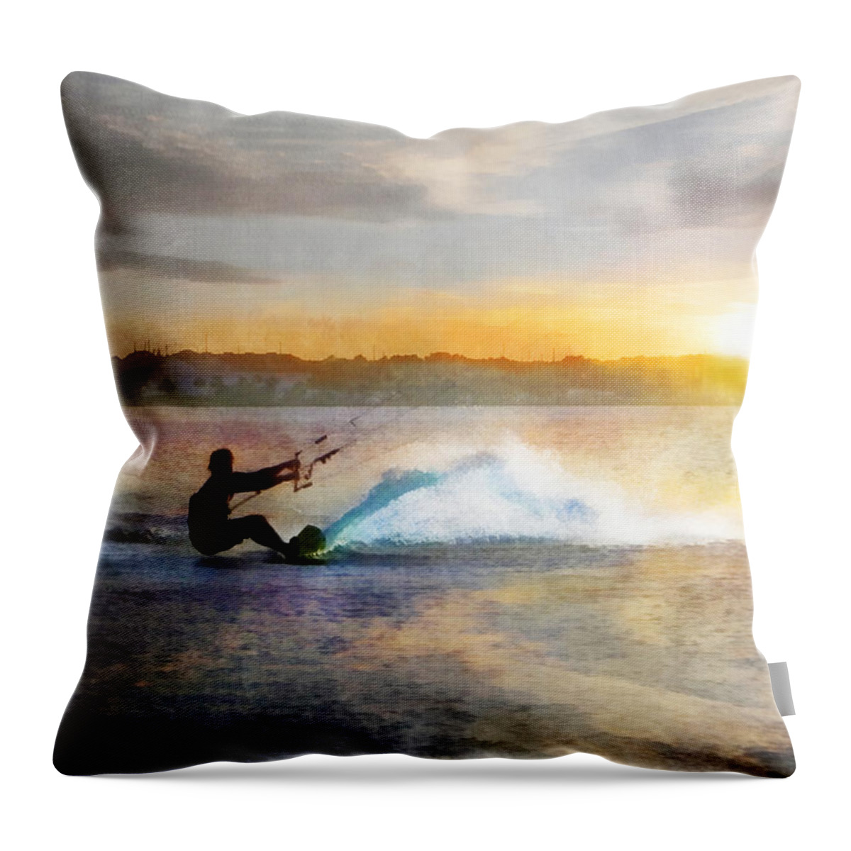 Sport Throw Pillow featuring the digital art Kite Boarding at Sunset by Frances Miller