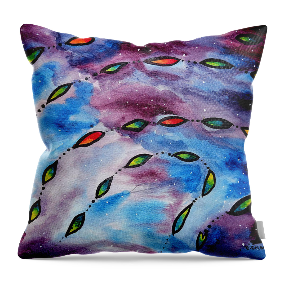 Watercolor Throw Pillow featuring the painting Kites in the Cosmos by Carol Crisafi