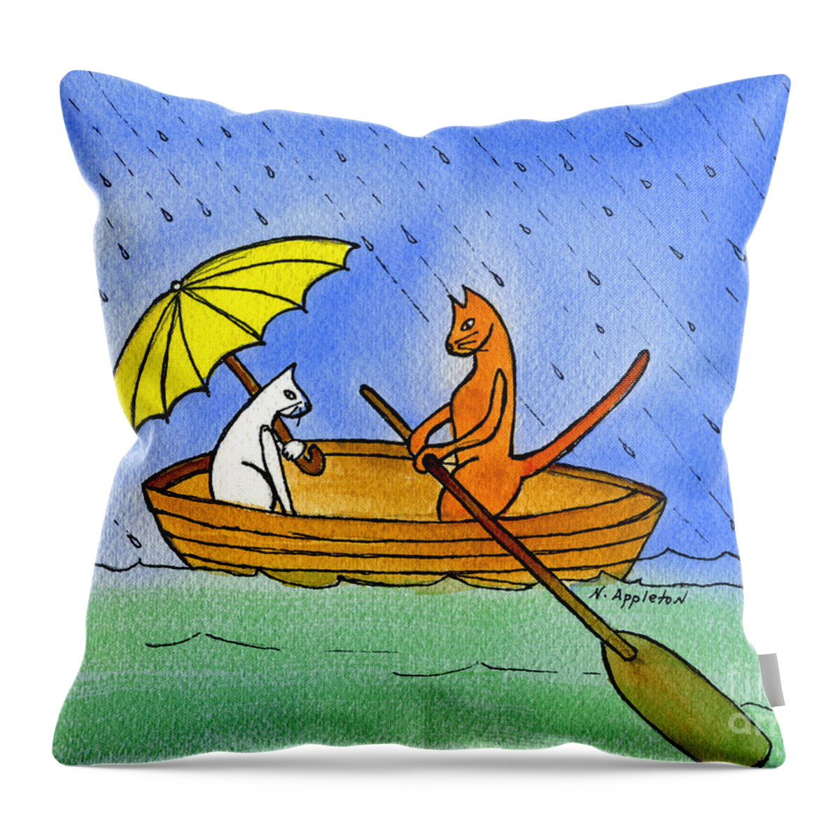 Kitties Throw Pillow featuring the painting Kitties in a Boat by Norma Appleton