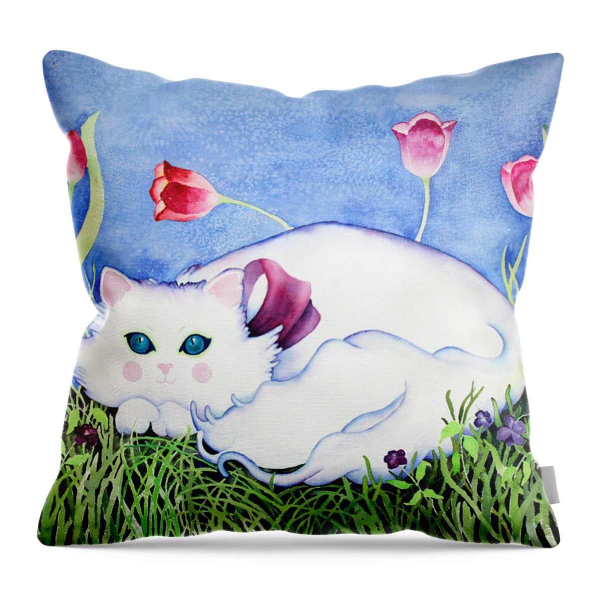 Cat Throw Pillow featuring the painting Kitty Cat by Lisa Vincent